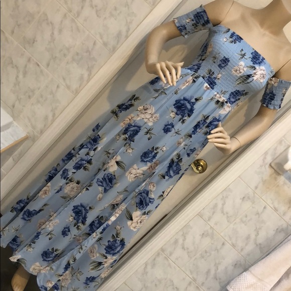 Girly & Flirty BLUE & FLORAL MAXI DRESS BOHO STYLE - Picture 5 of 8